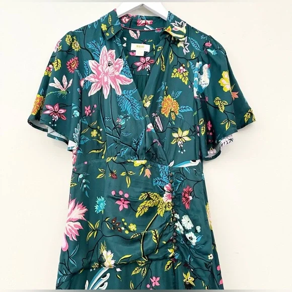 Anthropologie Maeve Green Floral Button Front Shirt Dress Size 8 - Picture 4 of 14